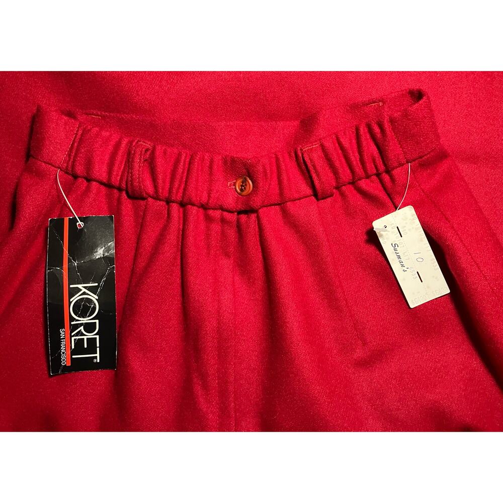 Koret Women's VINTAGE W/Tags 1990's Red 100% Merino Wool Skirt w/ Belt | Size 10 - Picture 8 of 16